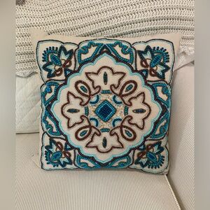 Pier 1 Beaded pillow Boho Style Turquoise